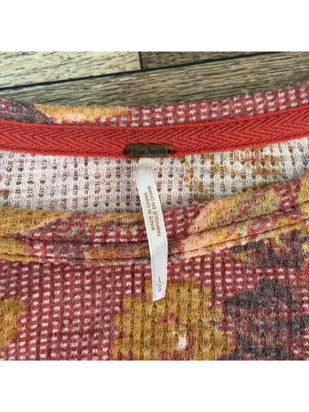 Free People Floral Print Waffle Knit Top Large Moroccan Spice